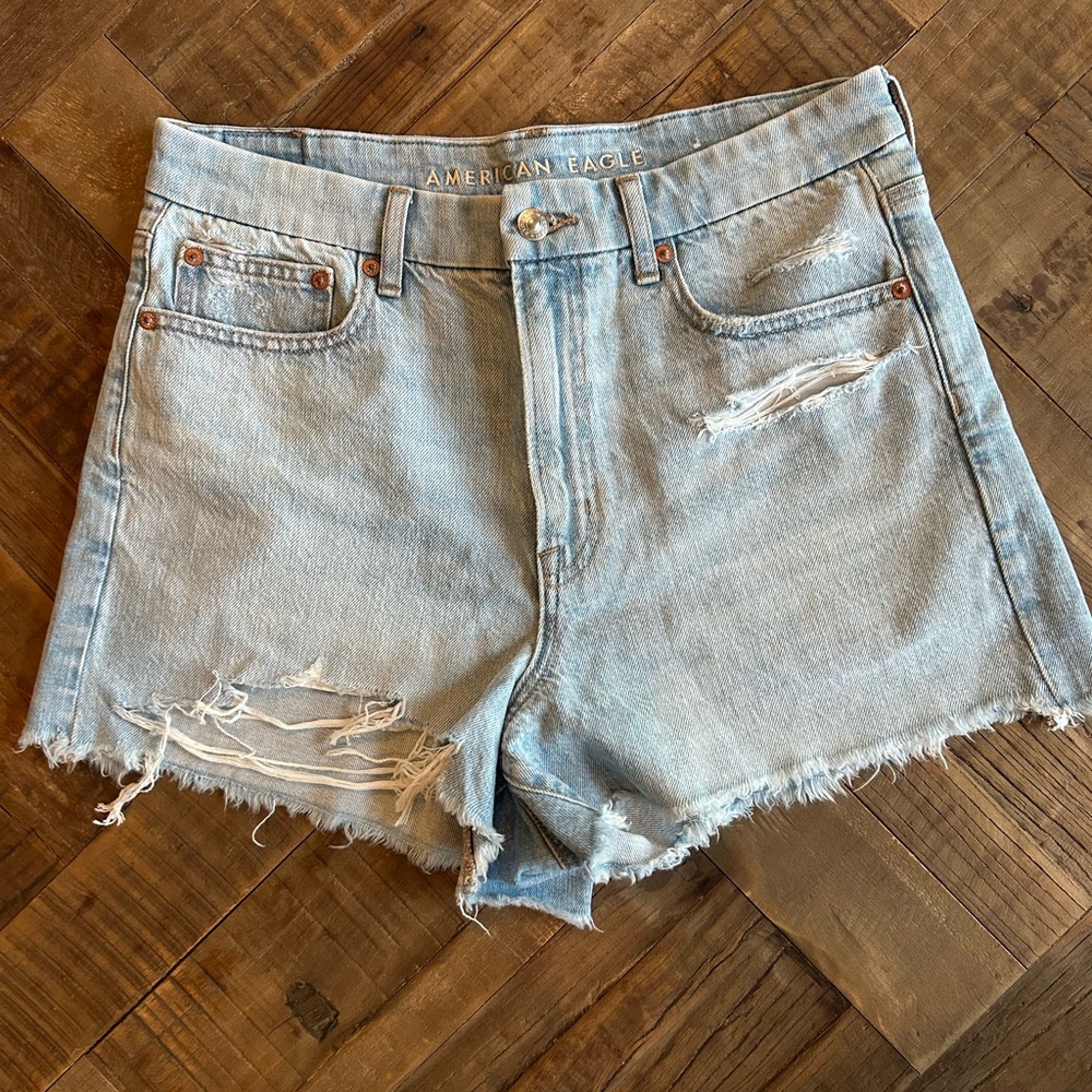 American Eagle Outfitters Light Blue Distressed Denim Shorts